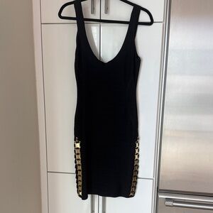 Herve Leger Black Dress with Gold Accents